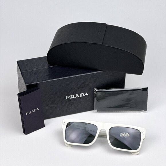 NEW Prada PRA10S 17K07T White Blue Vintage Rectangle Unisex Sunglasses PR A10S - Picture 10 of 11